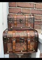 Twee houten koffertjes met (nep) leren bekleding en handvat., Antiek en Kunst, Ophalen of Verzenden