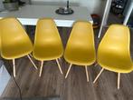 Set van 4 okergele kuip stoelen - met grijze hoezen, Overige kleuren, Zo goed als nieuw, Vier, Ophalen