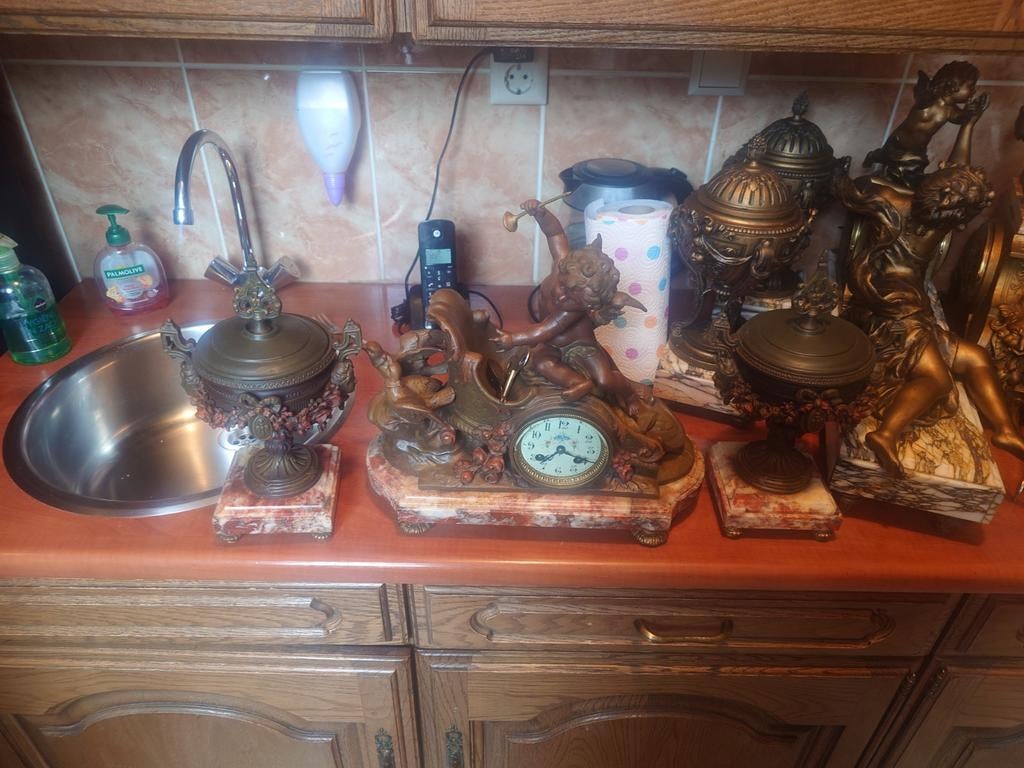 Antiek Samac Klokkenstel met Slinger en Sleutel, Antiek en Kunst, Ophalen