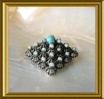 Vintage hoge strass broche, costume jewelry, turkoois blauw, Sieraden, Tassen en Uiterlijk, Antieke sieraden, Ophalen of Verzenden