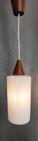 Philips hanglamp, wit,geribbeld opaalglas, vintage, jaren 60, Gebruikt, Vintage, Ophalen of Verzenden, Glas