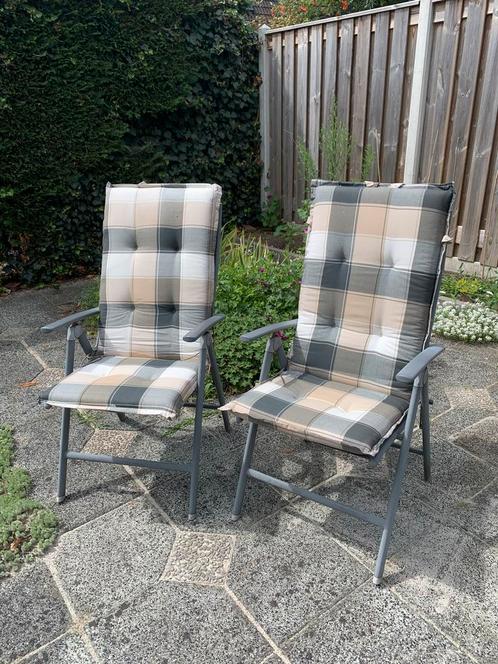 2 Bella Stapele Tuinstoelen Inklapbaar + kussens, Tuin en Terras, Tuinstoelen, Gebruikt, Metaal, Inklapbaar, Ophalen