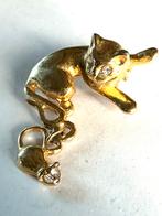 Vintage kat en muis broche, Sieraden, Tassen en Uiterlijk, Broches, Overige materialen, Minder dan 4 cm, Ophalen of Verzenden