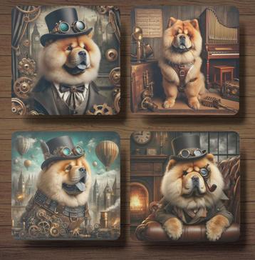 Chow Chow Steampunk Onderzetters met houder beschikbaar voor biedingen