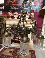 Groot antiek kroonluchter kristal engel - cupido beeld brons, Ophalen of Verzenden