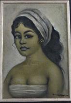 fraaie  schone uit Indonesie olieverf vintage, Antiek en Kunst, Ophalen of Verzenden