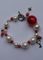 Handgemaakte armband met rode en witte kralen (17), Overige materialen, Nieuw, Ophalen of Verzenden, Met bedels of kralen