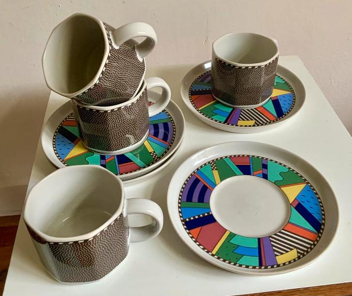 4x koffiekop schotel Barbara Brenner Rosenthal Germany ‘90, Huis en Inrichting, Keuken | Servies, Zo goed als nieuw, Kop(pen) en/of Schotel(s)