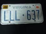 Kentekenplaat licenseplate Virginia 1981 USA, Verzenden, Gebruikt, Auto's