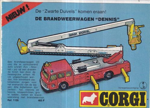 Retro reclame 1977 Corgi Toys brandweerwagen Dennis, Verzamelen, Retro, Overige typen, Ophalen of Verzenden