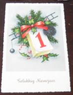 Oude Kerstkaart met hulst en scheurkalender uit 1961., Verzamelen, Ophalen, 1960 tot 1980, Gelopen, Feest(dag)