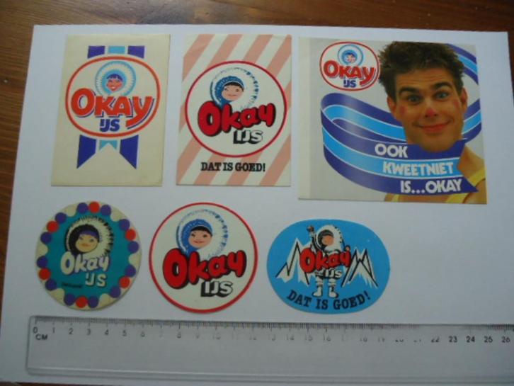 sticker oud OKAY IJS vintage ijsje merk retro meneer cactus, Verzamelen, Stickers, Zo goed als nieuw, Bedrijf of Vereniging, Verzenden