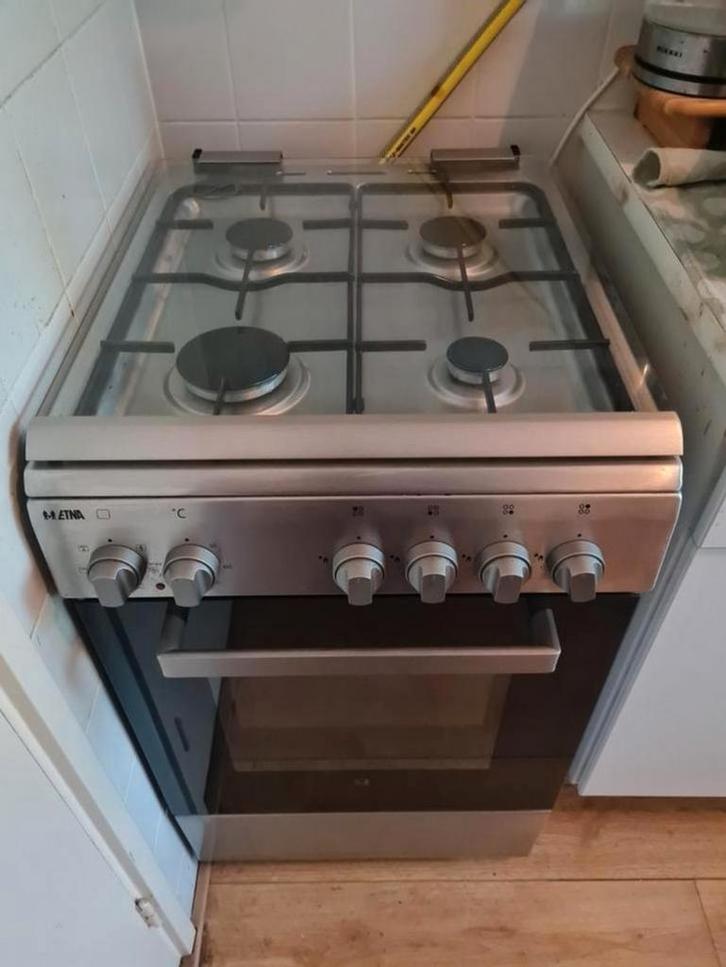 Etna RVS gasfornuis met oven 50 cm breed, Witgoed en Apparatuur, Fornuizen, Gas, 4 kookzones, Grill, Ophalen of Verzenden