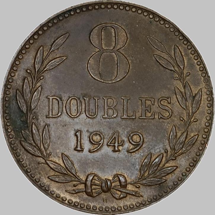 Guernsey 8 Doubles 1949, Postzegels en Munten, Munten | Europa | Niet-Euromunten, Losse munt, Overige landen, Ophalen of Verzenden