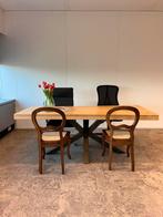 Massief houten tafel met metalen onderstel, Huis en Inrichting, Tafels | Eettafels, Ophalen, Zo goed als nieuw, Rechthoekig, 50 tot 100 cm