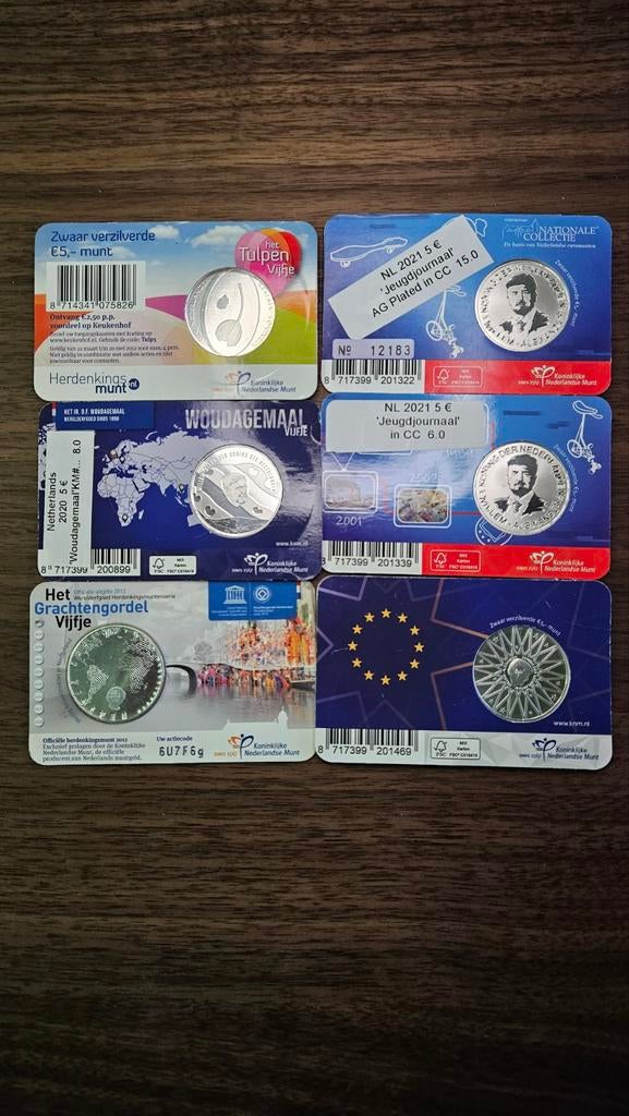 6 x 5 euro, Ophalen of Verzenden, Nederland, Munten