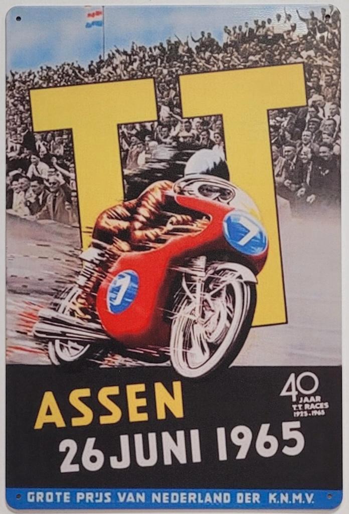 TT Assen 1965 Moto GP reclamebord van metaal wandbord deco, Verzamelen, Merken en Reclamevoorwerpen, Nieuw, Reclamebord, Ophalen of Verzenden