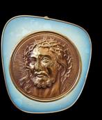 1312 vintage koperen jezus op kader lijst religie religieus, Antiek en Kunst, Ophalen of Verzenden