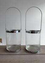 Windlicht staal met glas 2x, Overige kleuren, Ophalen of Verzenden, Metaal, Kandelaar