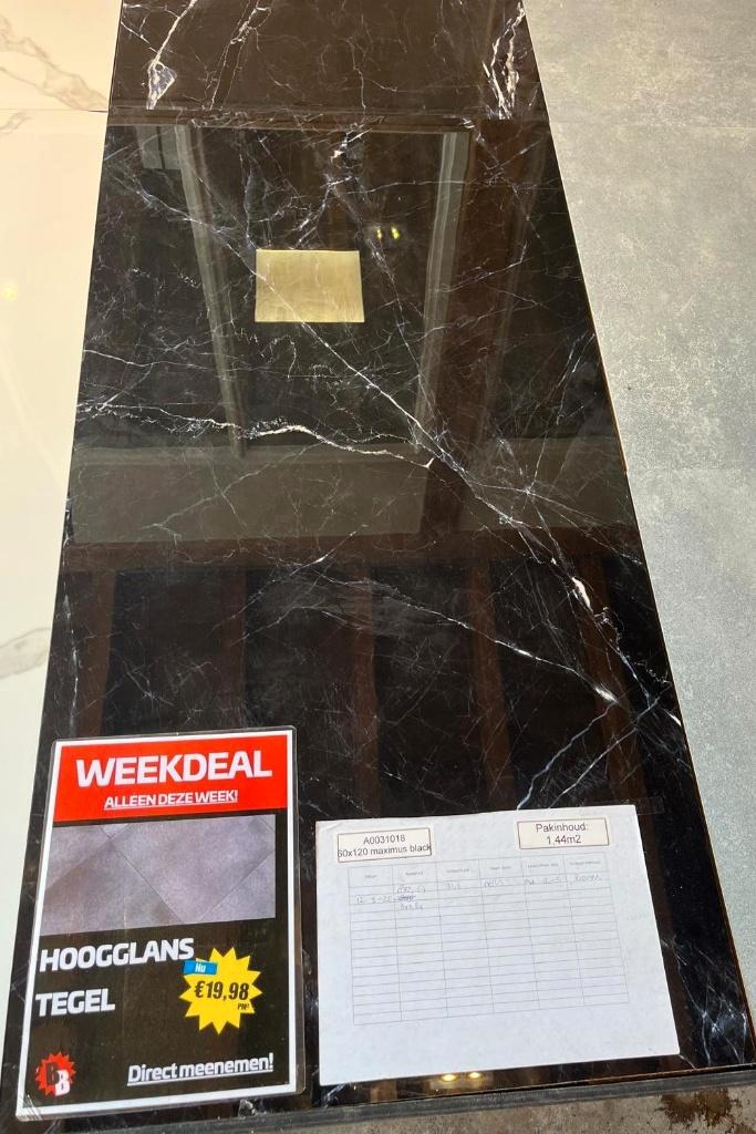 175 m2 Hoogglans donker marmer te koop op=op!, Huis en Inrichting, Stoffering | Vloerbedekking, Nieuw, Overige typen, Wit, Bruin