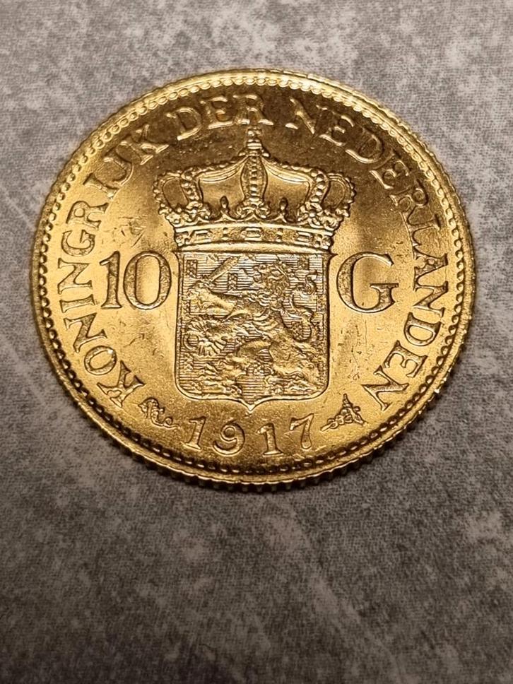 Gouden Tientje 1917 - Wilhelmina, Postzegels en Munten, Munten | Nederland, Losse munt, 10 gulden, Koningin Wilhelmina, Goud, Ophalen of Verzenden