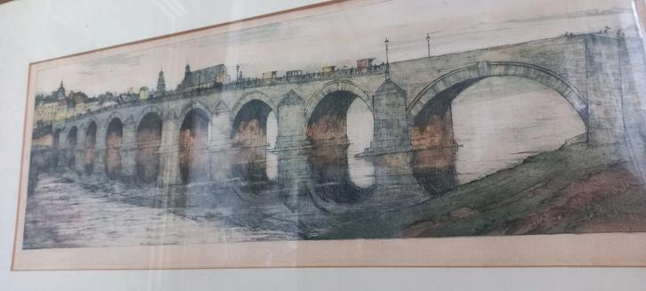 Servaasbrug Maastricht - Verftekening, Antiek en Kunst, Kunst | Etsen en Gravures, Ophalen of Verzenden