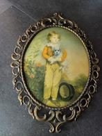 Brocante schilderij/prent met bolglas, Antiek en Kunst, Ophalen of Verzenden