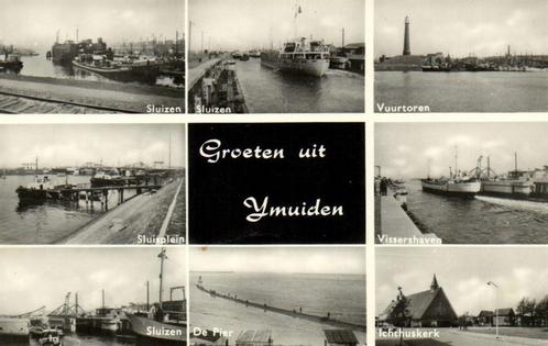 Groeten uit IJmuiden - 8 afb. haven sluizen vuurtoren - onge, Verzamelen, Ansichtkaarten | Nederland, Ongelopen, Noord-Holland