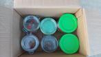 5 kleine glazen weck potten + groene afsluitdeksels +beugelw, Ophalen, Gebruikt, Glas, Overige typen
