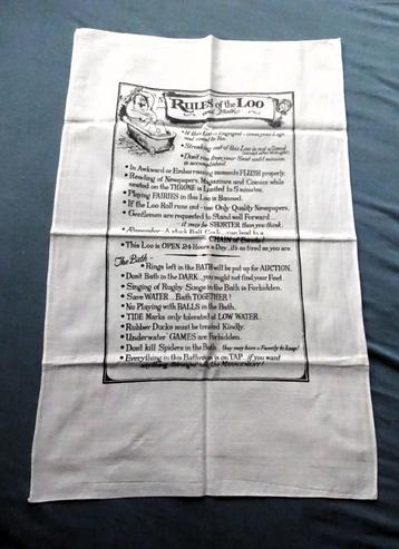 Witte katoenen theedoek * Rules of the Loo and Bath  beschikbaar voor biedingen