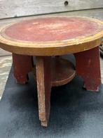 Antiek houten tafeltje Hoog 27 cm Rond 35 cm, Ophalen