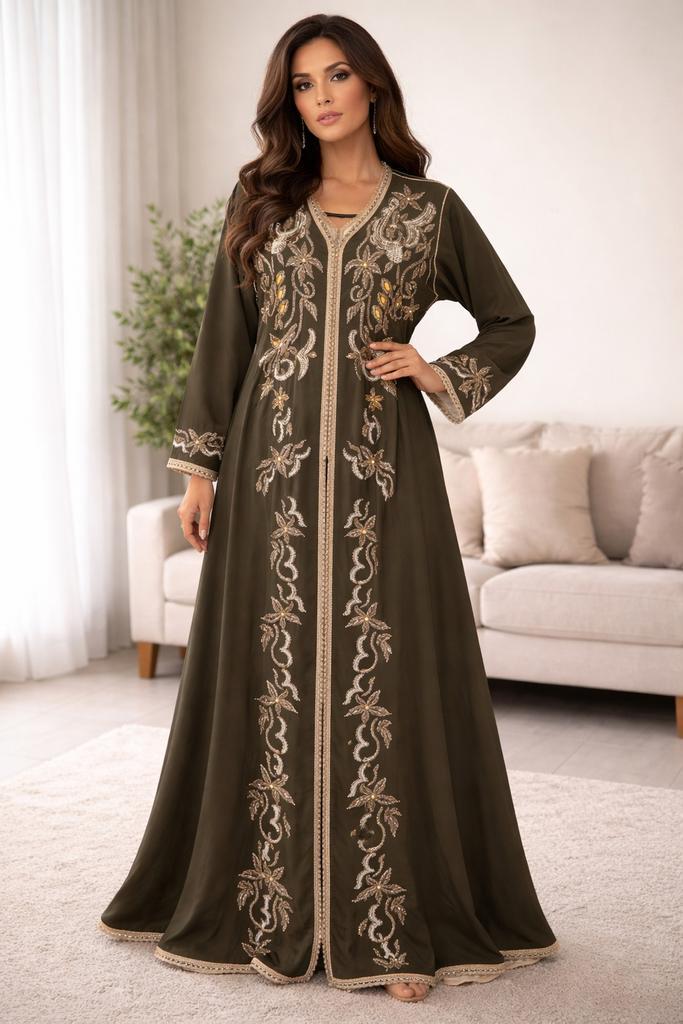 Luxe Marokkaanse Takchita, Kleding | Dames, Gelegenheidskleding, Zo goed als nieuw, Overige typen, Groen, Ophalen of Verzenden