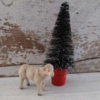 Oude kerst/Frans oud flock schaapje  met  borstelboompje, Antiek en Kunst, Ophalen of Verzenden