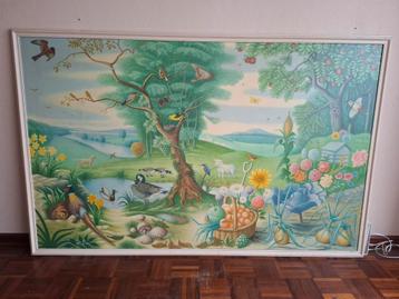 Kleurrijk schilderij met landschap en dieren beschikbaar voor biedingen