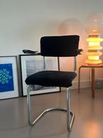 Retro design buisframe stoel met armleuningen zwart & chroom, Ophalen, Gebruikt, Zwart, Eén