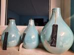 Set van 3 Nieuwe Siervaasjes Villa Pottery, Ophalen, 50 tot 75 cm, Blauw, Aardewerk of Porselein
