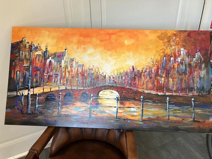 Schilderij van Amsterdam/Utrecht? van J. de Graaf, Antiek en Kunst, Kunst | Schilderijen | Klassiek, Ophalen
