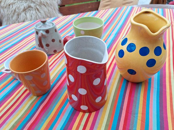 Stippen keramiek verzameling., Tuin en Terras, Bloempotten, Aardewerk, Minder dan 40 cm, Minder dan 25 cm, Rond, Ophalen of Verzenden