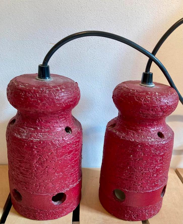 Brutalist vintage keramiek hanglampen 20 hoog x 12 ø, Huis en Inrichting, Lampen | Hanglampen, Zo goed als nieuw, Minder dan 50 cm