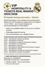 VIP Hospitality & Tickets Real Madrid 2025/2026 VIP Hosp., Overige typen, Drie personen of meer, Oktober, Buitenland