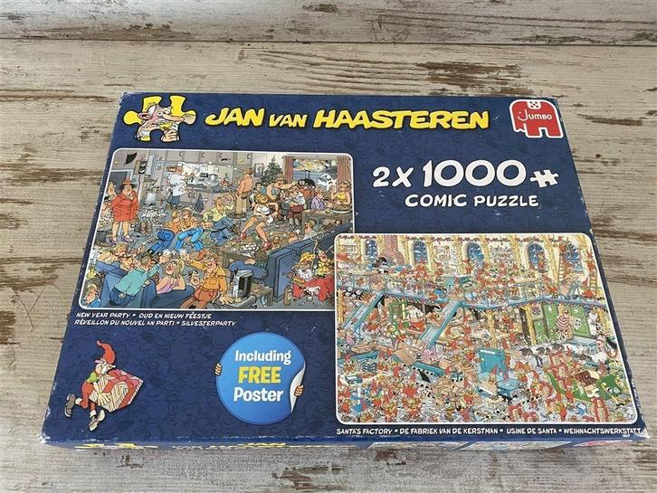 Jan van haasteren - 2x 1000 stuks new year party factory [s2, Hobby en Vrije tijd, Denksport en Puzzels, Zo goed als nieuw, 500 t/m 1500 stukjes