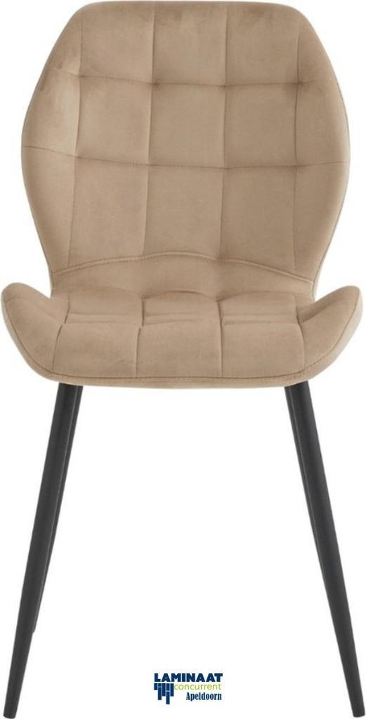 Manny Eetkamerstoel Beige Fluweel Velvet €40,00 per / stoel, Huis en Inrichting, Stoelen, Nieuw, Vijf, Zes of meer stoelen, Metaal