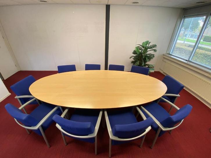 Vergadertafel inclusief 10 stoelen, Huis en Inrichting, Tafelonderdelen, Gebruikt, Tafelblad, 200 cm of meer, 100 tot 150 cm, Ovaal