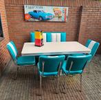 FIFTIES SIXTIES BEL AIR DINER STOELEN MET TAFEL EN DINERBANK, Huis en Inrichting, Ophalen, Blauw, Vier, Metaal