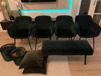 Luxe Velvet Eetkamerstoelen (4x) + Bankje, Kussens & Mandjes, Huis en Inrichting, Stoelen, Ophalen, Overige kleuren, Stof, Zo goed als nieuw