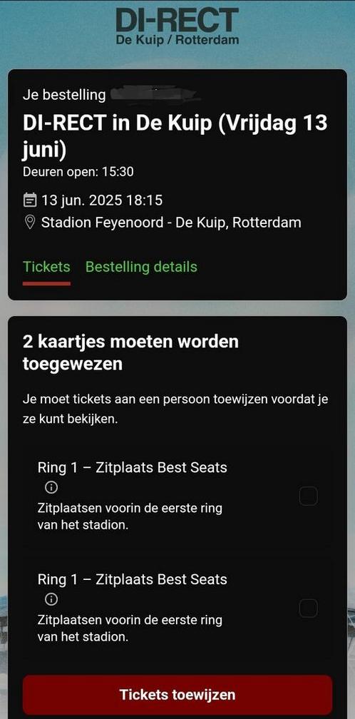 2 zitplaatsen Best seats Di-rect Live in De Kuip, vr 13 juni, Tickets en Kaartjes, Concerten | Pop, Twee personen, Juni