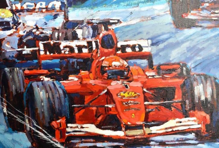 Henri Hess,Ferrari,formule1,olieverf op linnen,zeer GROOT !!, Antiek en Kunst, Kunst | Schilderijen | Modern, Ophalen