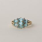 vintage 9 karaat gouden ring met topaas en diamant, Verzenden, Zo goed als nieuw, Goud, Dame