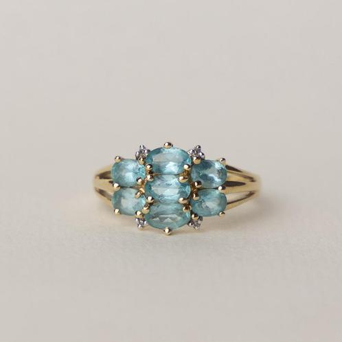 vintage 9 karaat gouden ring met topaas en diamant, Sieraden, Tassen en Uiterlijk, Ringen, Zo goed als nieuw, Dame, Goud, Verzenden