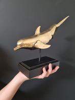 dolfijn messing beeld op standaard goud, Antiek en Kunst, Ophalen of Verzenden